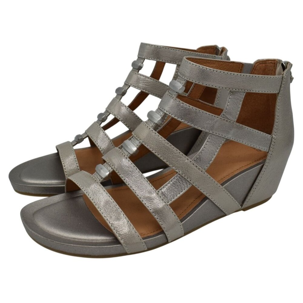 Sofft Womens Size 11 Rio II‎ Gladiator Anthracite Metallic Wedge Sandals Shoes